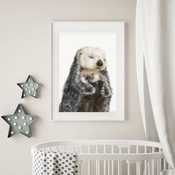 Triple Studio - Vente Affiche d'art - Impression artistique maman et bébé Loutre de mer | Décoration murale Ocean Nursery