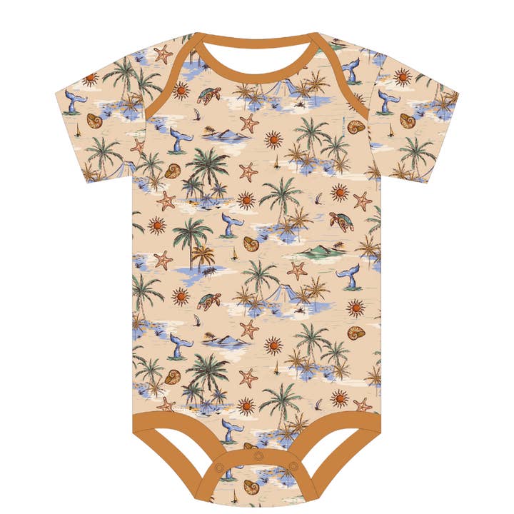 Volcano Tides Bamboo Onesie for wholesale by Eazy Living Baby Co