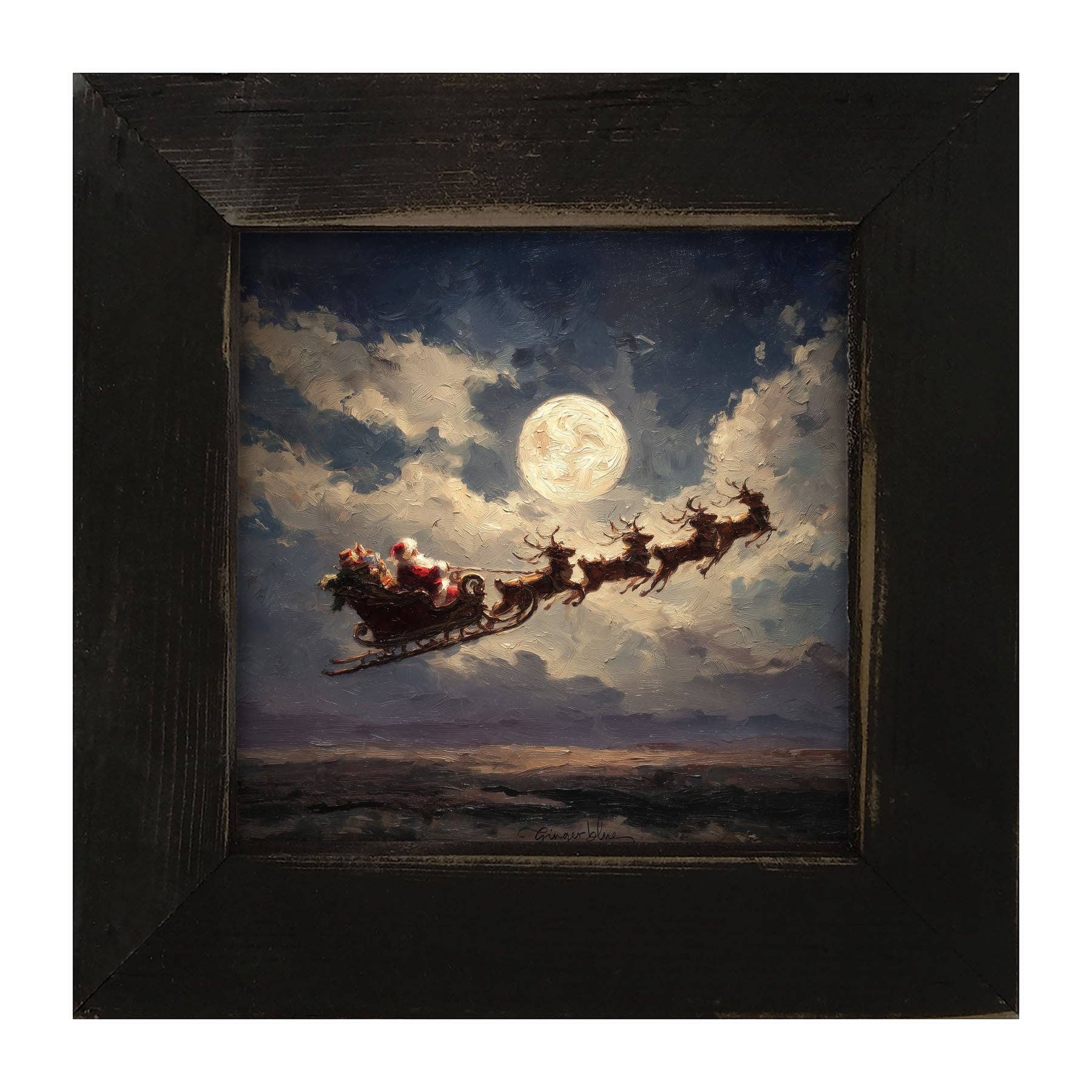 ginger blue - Wholesale Art Print - Santa Flying under Full Moon4
