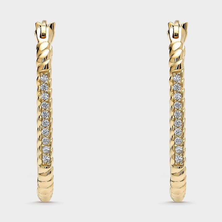Gold-plated creole earrings with white zircons 10mm for wholesale by Itemporality