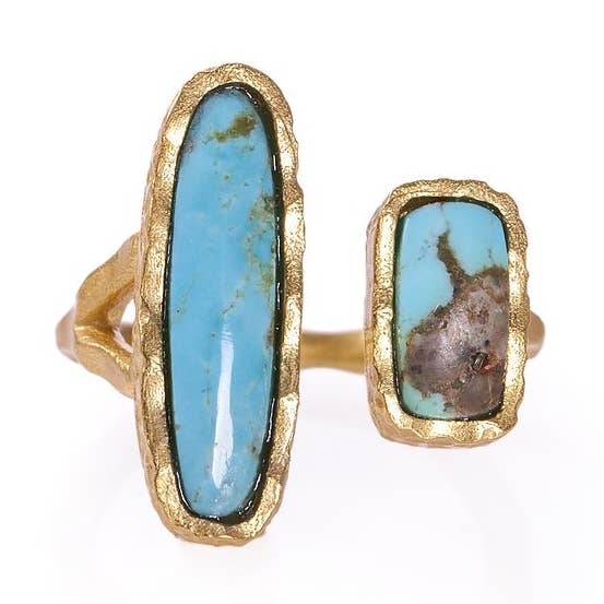Deco Twin Stone Ring - Turkis/Turkis for engroshandel hos Christina Greene LLC