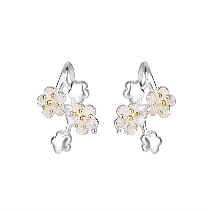 Perimade & Co. LLC - Vendita all'ingrosso Orecchini a cerchietto - Orecchini Cherry Blossom Flower Huggie in argento Sterling 9255