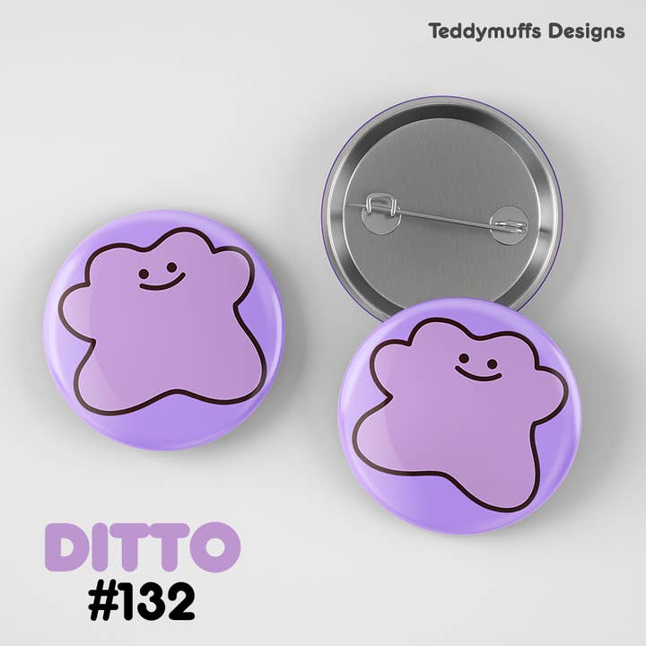 Ditto Button Pin | Pokemon | Pokémon for wholesale by Teddymuffs Designs