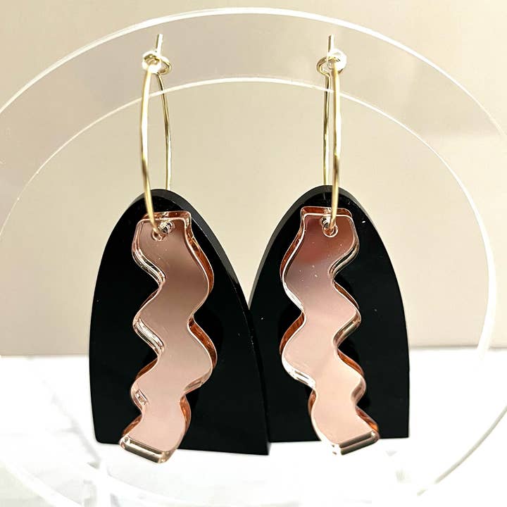 Arched Squiggle Earrings: Black Rose/Gold for wholesale by She’s Crafty Handmade