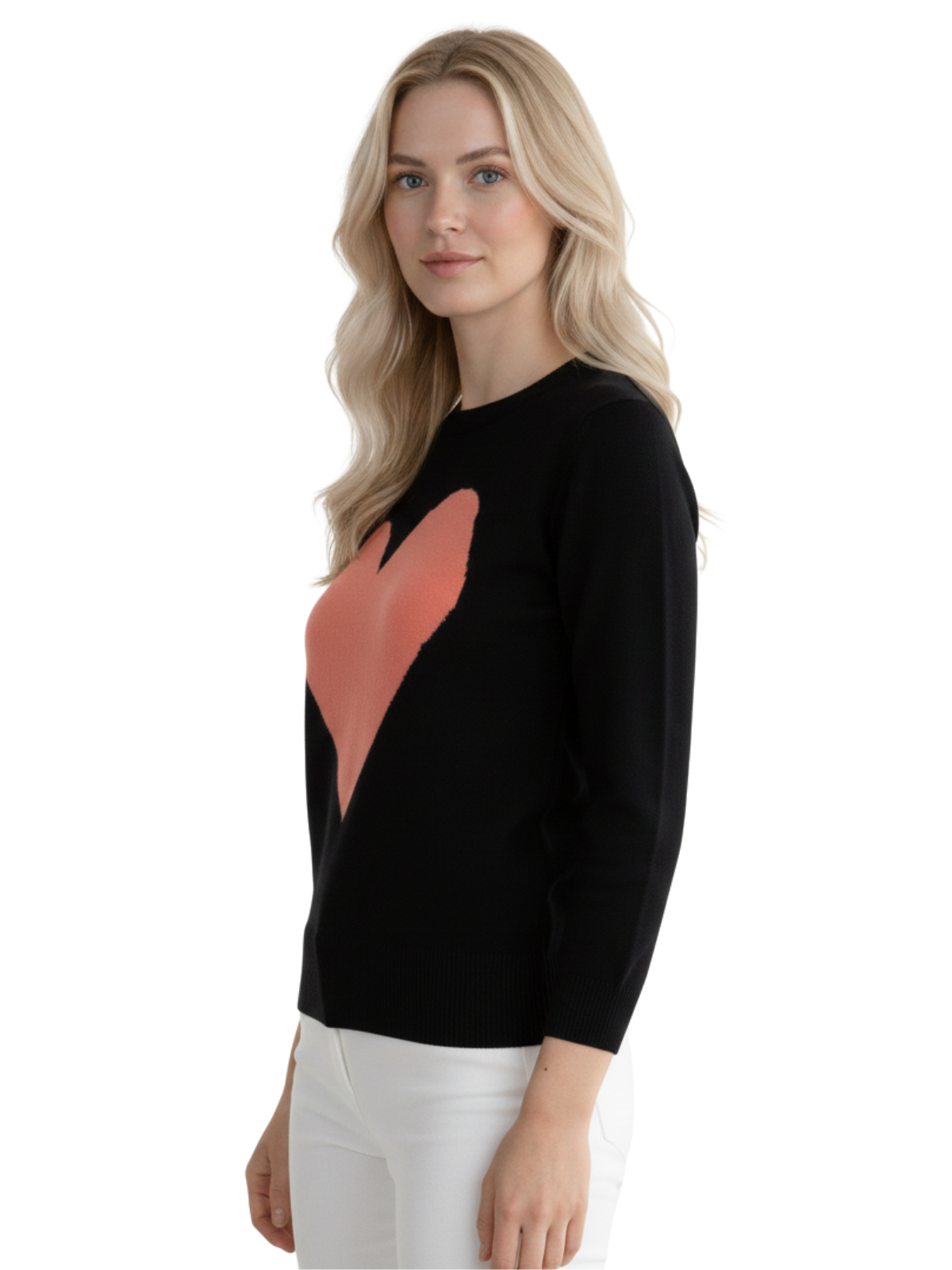 Mak - Vente Pull en maille – femme - Pull à col rond en chenille à manches 3/4 en forme de cœur MK359536