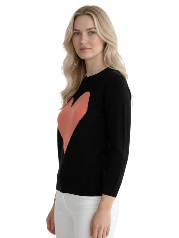 Mak - Vente Pull en maille – femme - Pull à col rond en chenille à manches 3/4 en forme de cœur MK359536