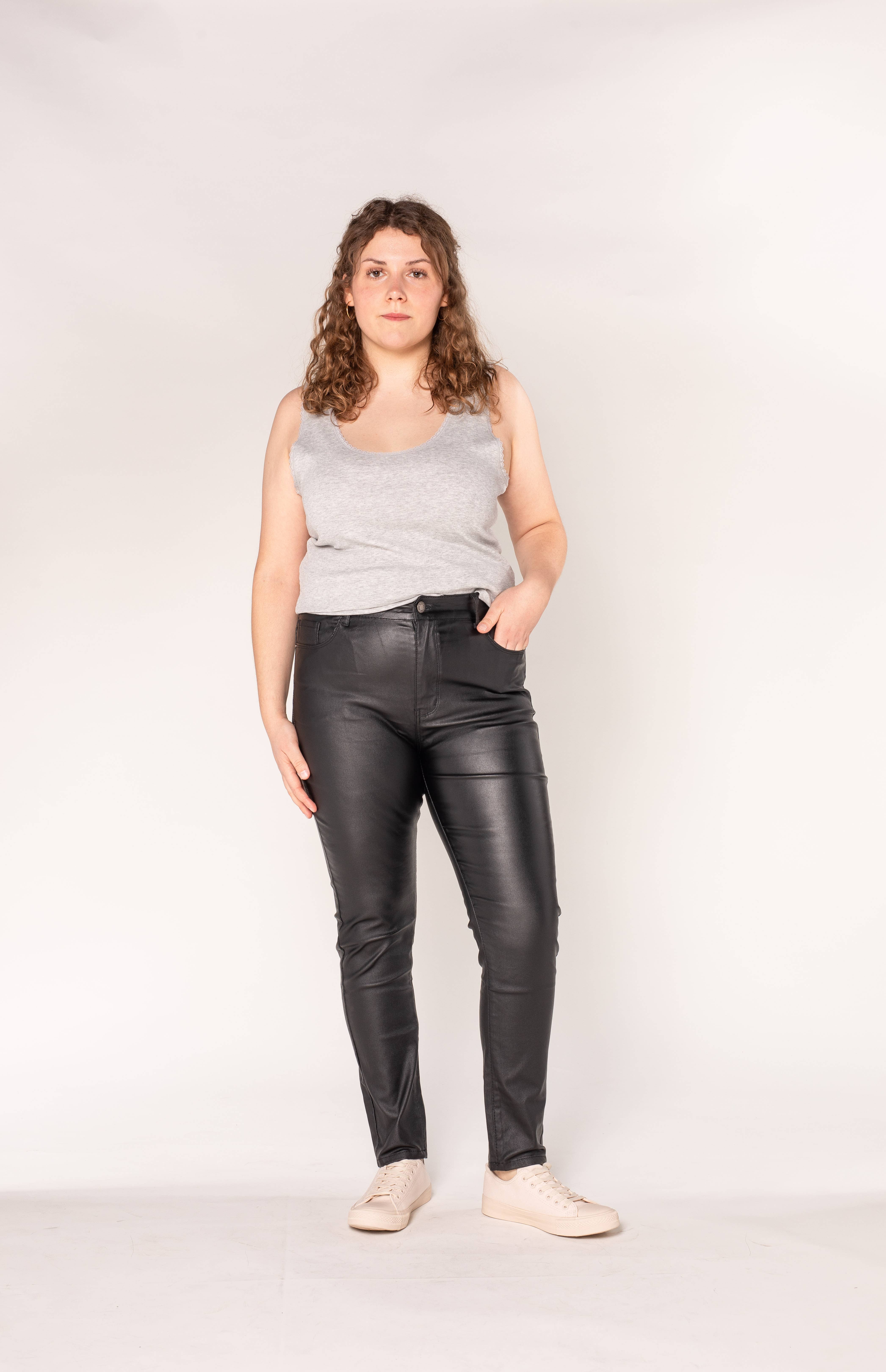 Nina Carter - Wholesale Pants - Women's - Plus Size Oiled Coated Plus Size Curve Pants S393