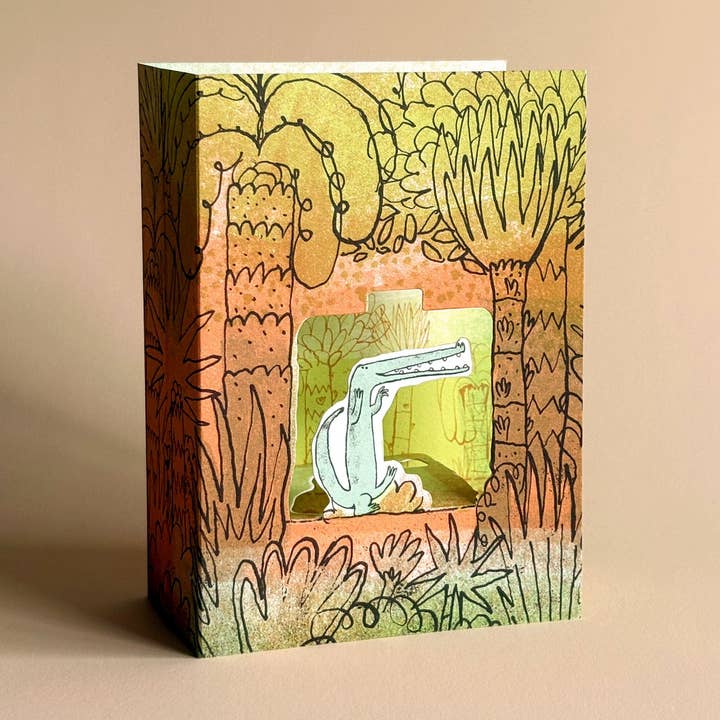 Crocodile Rock 3D card by Toby Rampton for wholesale by Olive Press Publishing
