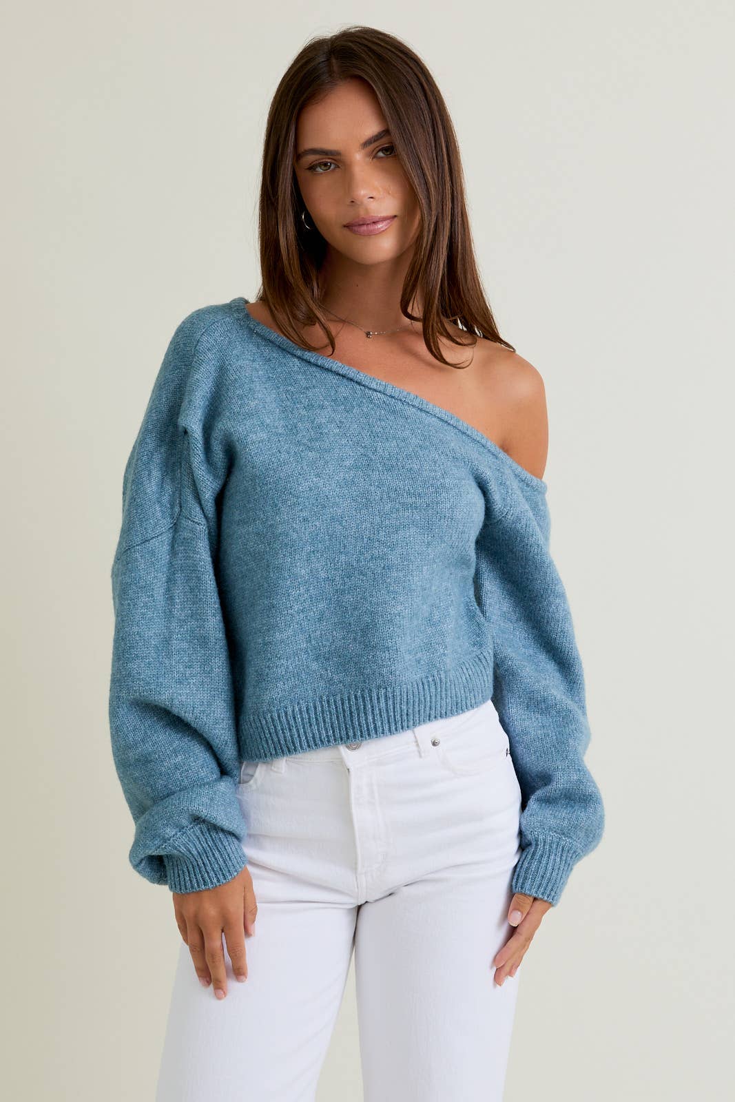 LE LIS - Wholesale Knit Sweater - Women's - ASYMMETRICAL SHOULDER SWEATER TOP1
