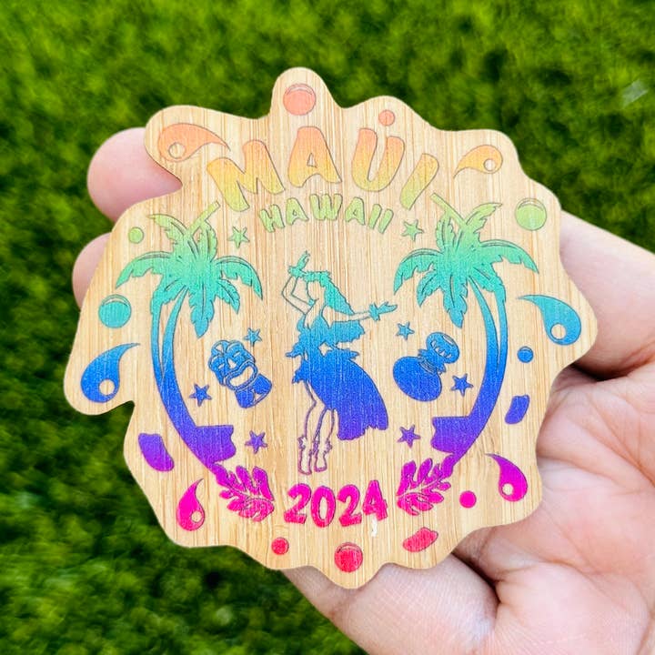 Adesivo in legno di bambù «MAUI HULA DANCER» per la vendita all'ingrosso da parte di AFK Design Co