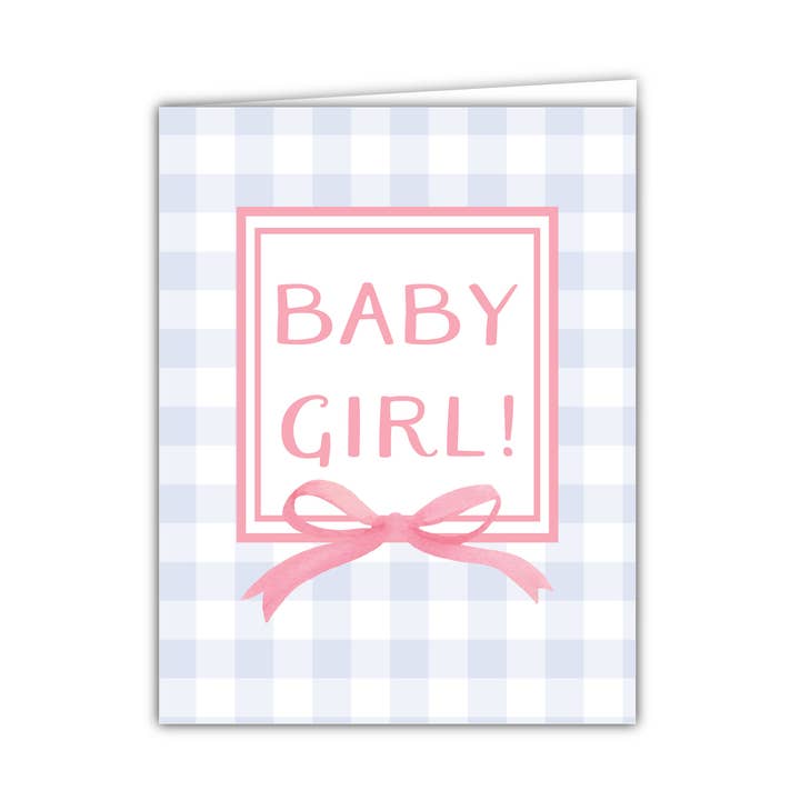 Baby Girl Card Purple Gingham Pink Bow- C0024 for wholesale by Webster Road Paper Co