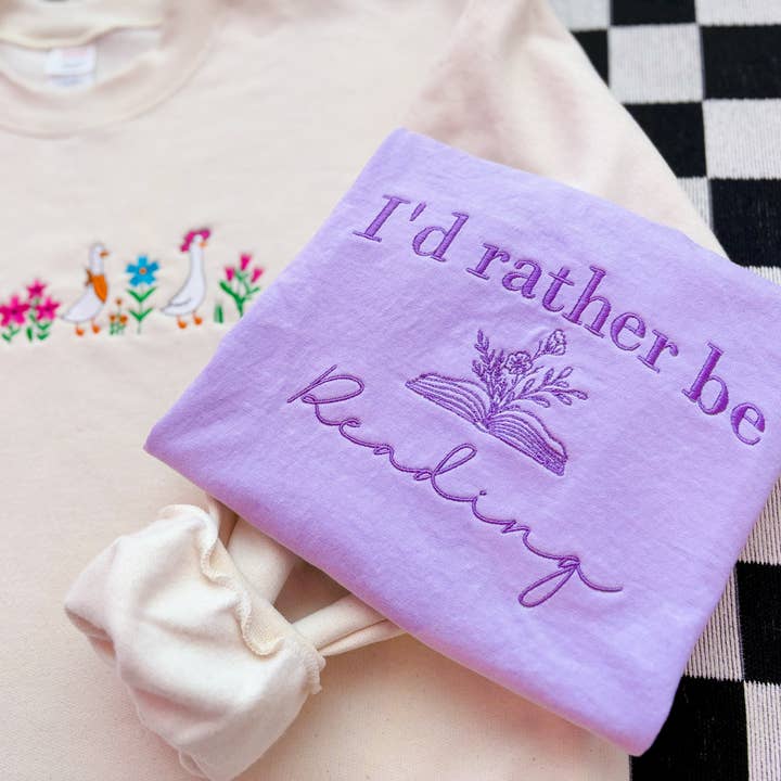 Graphic Tees & Co. - Wholesale T-Shirt - Women's - I'd Rather Be Reading Embroidered Tee | Spring Book Shirt