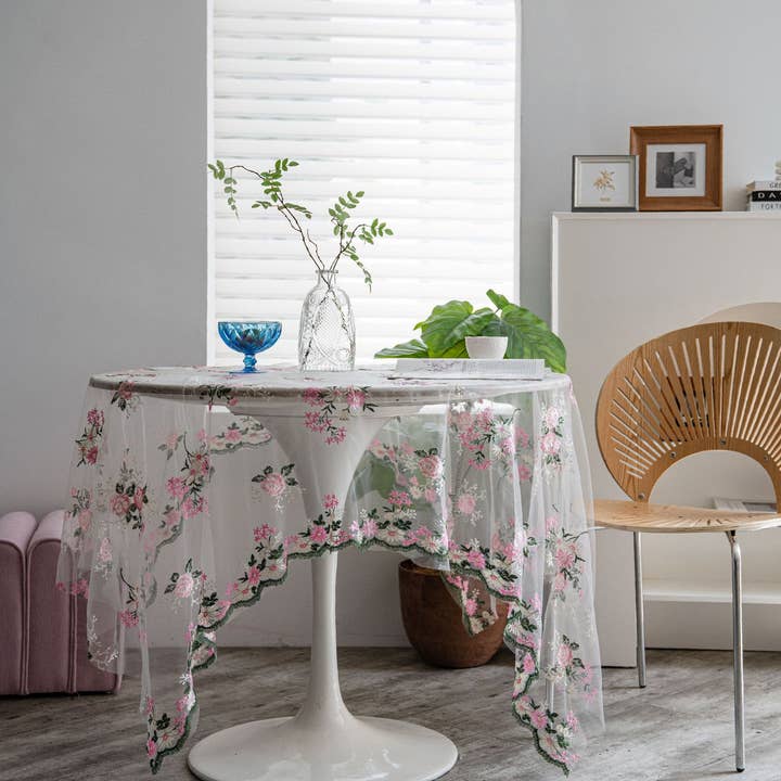 ACCITY - Wholesale Tablecloth - HOME FLOWER EMBROIDERED LACE TABLECLOTH_CWMM09443