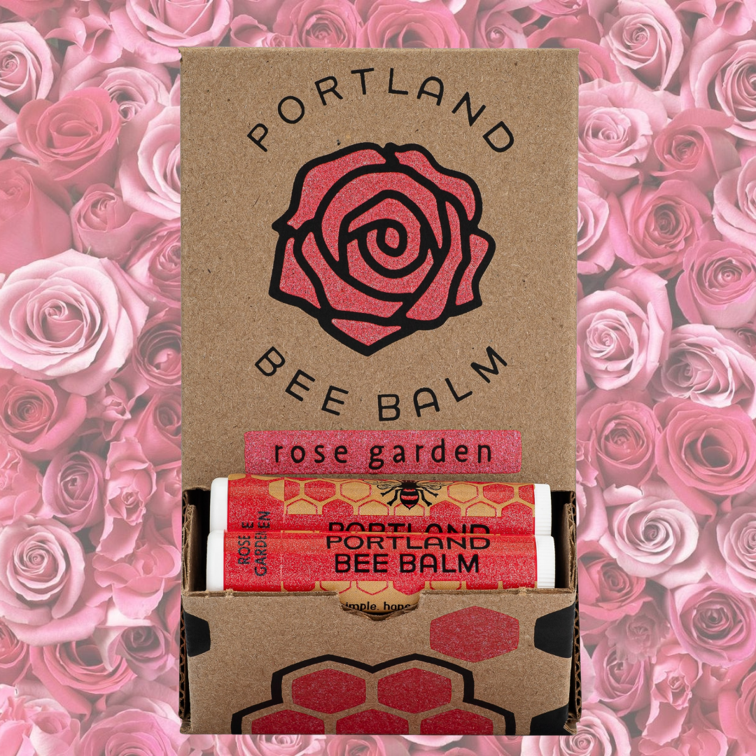 Portland Bee Balm – Bálsamo labial por atacado – Expositor de Bálsamo Labial de Cera de Abelha com Aroma de Jardim de Rosas – 24 Unidades2