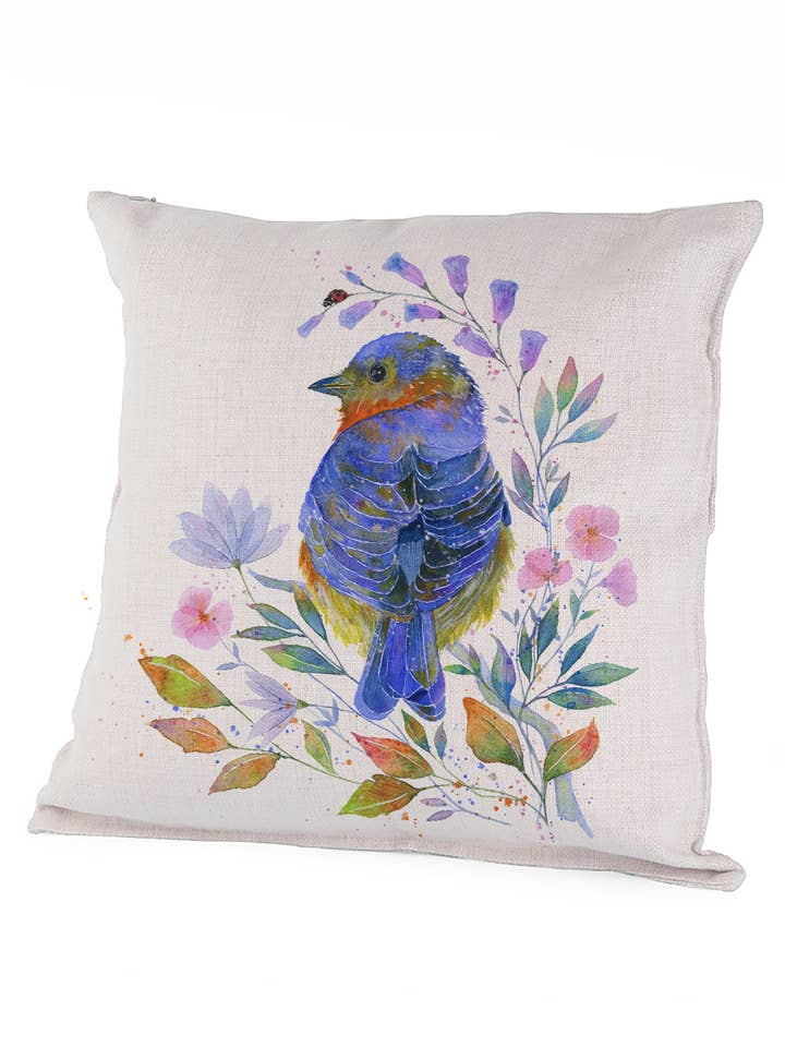 Capa de Almofada (Lona) 16x16" - Blue Bell - Pássaro e Flores por atacado de Oladesign
