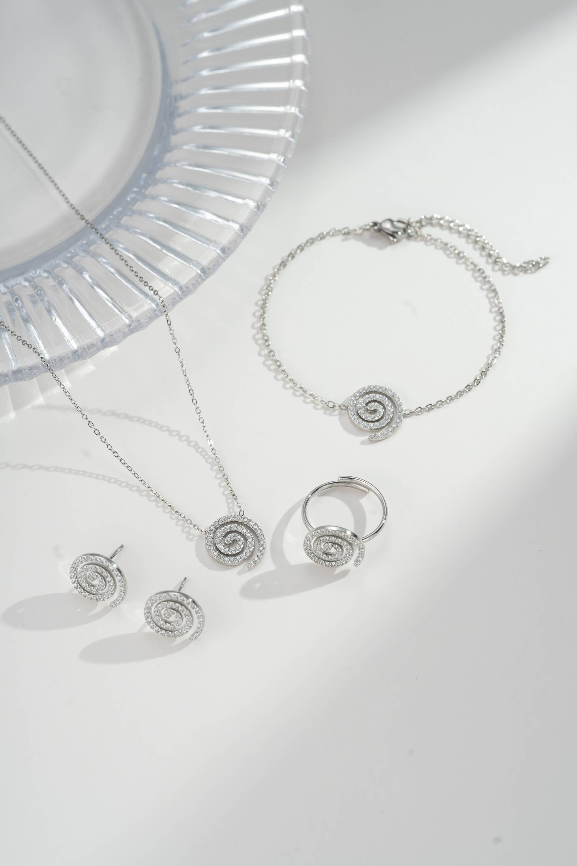 COSMOS - Vendita all'ingrosso Braccialetto con ciondolo/pendente - Bracciale sottile a spirale – cristallo, acciaio inossidabile3