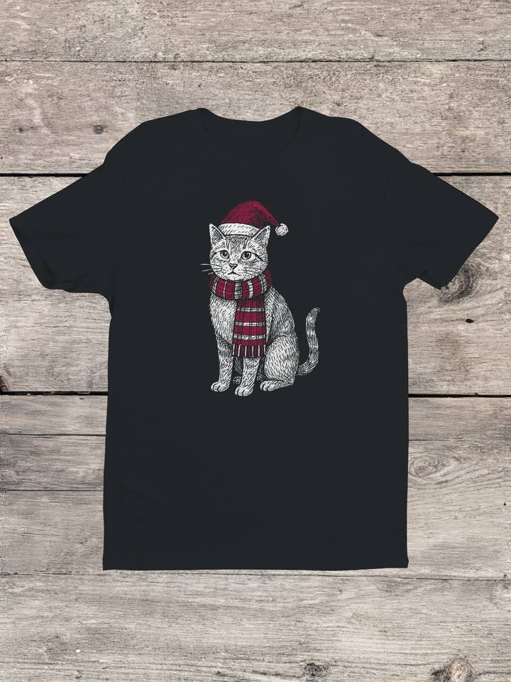 Festive Cat in Santa Hat Art Men's T-shirt for wholesale by Swift Retail