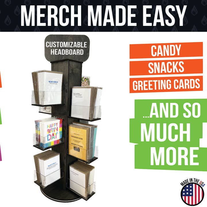 Torched Displays - Wholesale Retailer Display Stand/Case - 4-Sided Rotating Display Stand - Stationary, Greeting Cards