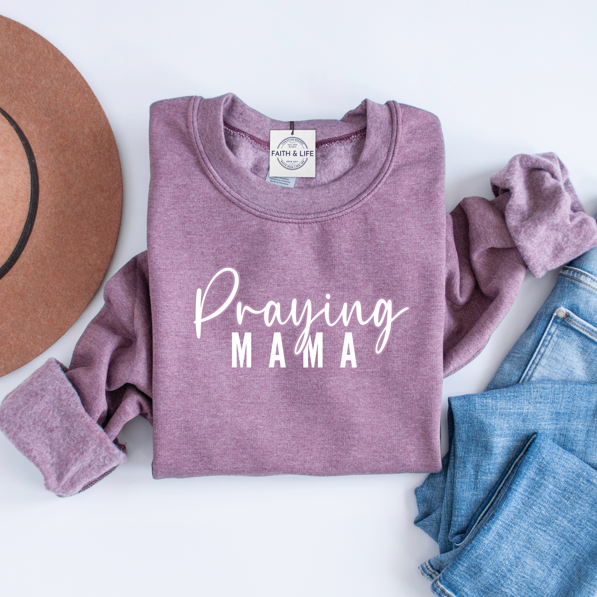 Faith & Life Christian Brands - Wholesale Graphic Sweatshirt - Women's - Praying Mama Mothers Day Christian Crewneck Sweatshirt2