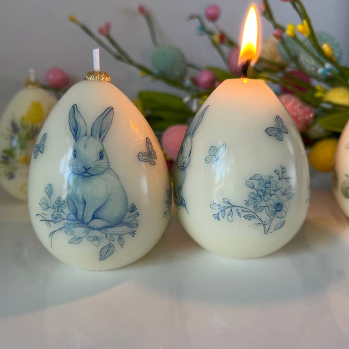 Latana Candles - Wholesale Pillar Candle - Easter Egg Candle with Cute Blue Bunny | Easter Decor & Gift