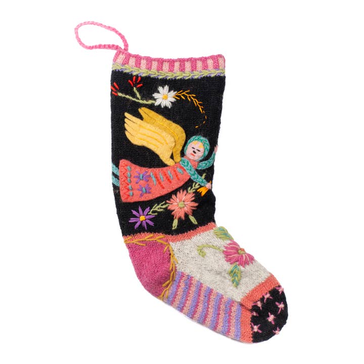 Celeste Christmas Stocking – Embroidered Angel Design for wholesale by Lost Horizons Knitwear