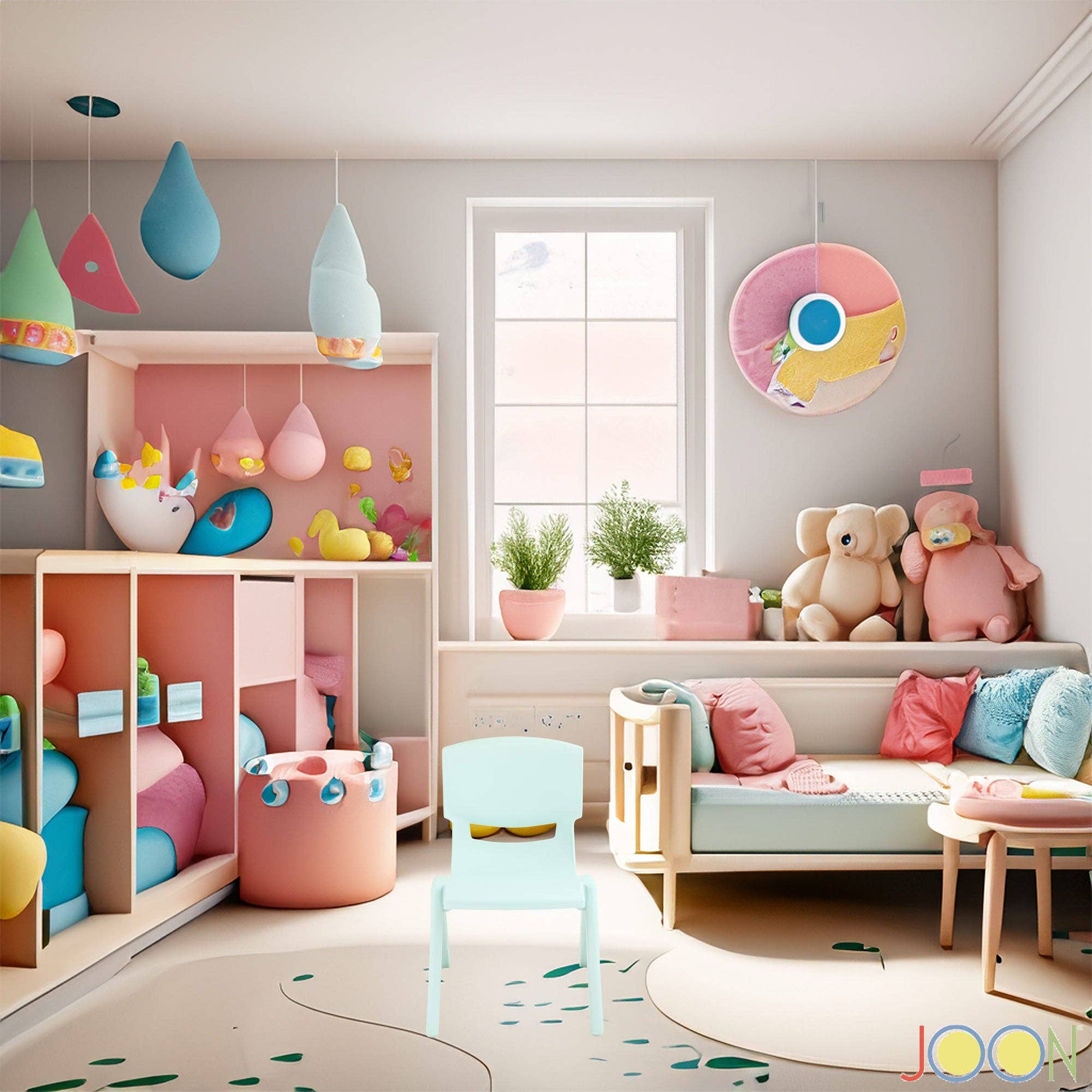 ShopBobbys - Wholesale Chair - Kids - JOON Stackable Plastic Kids Learning Chairs, Mint Green, 20.5x12.75X11 Inches, 2-Pack (Pack of 2)3