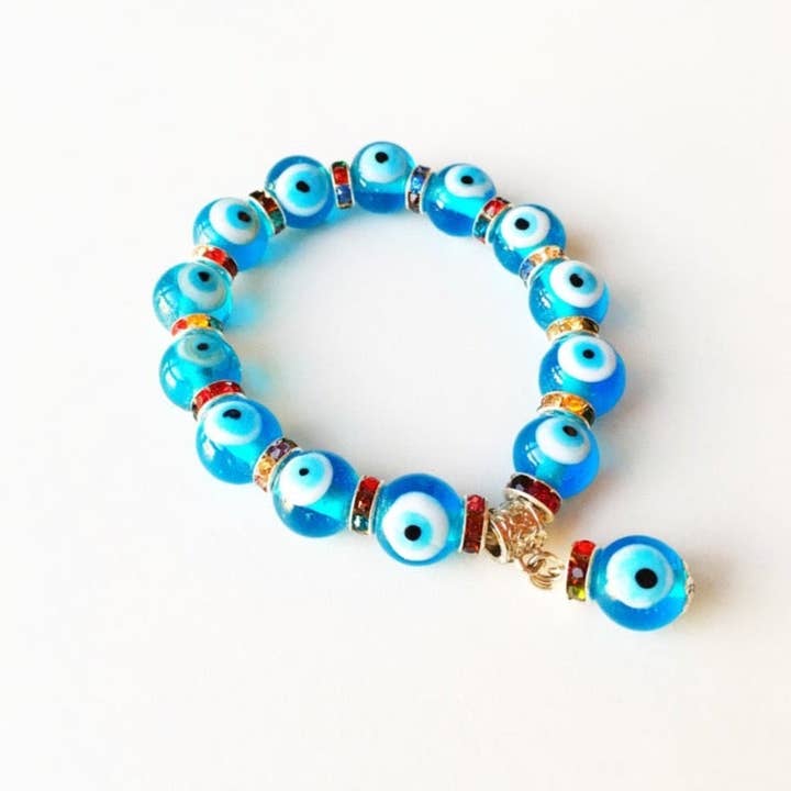 Evileyefavor - Wholesale Beaded Bracelet - Evil Eye Stretch Bracelet, Glass Turquoise Evil Eye Beaded Bracelet