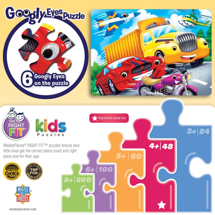 Masterpieces Puzzles - Wholesale Puzzle - Kids - Googly Eyes - Vehicles 48 Piece Puzzle