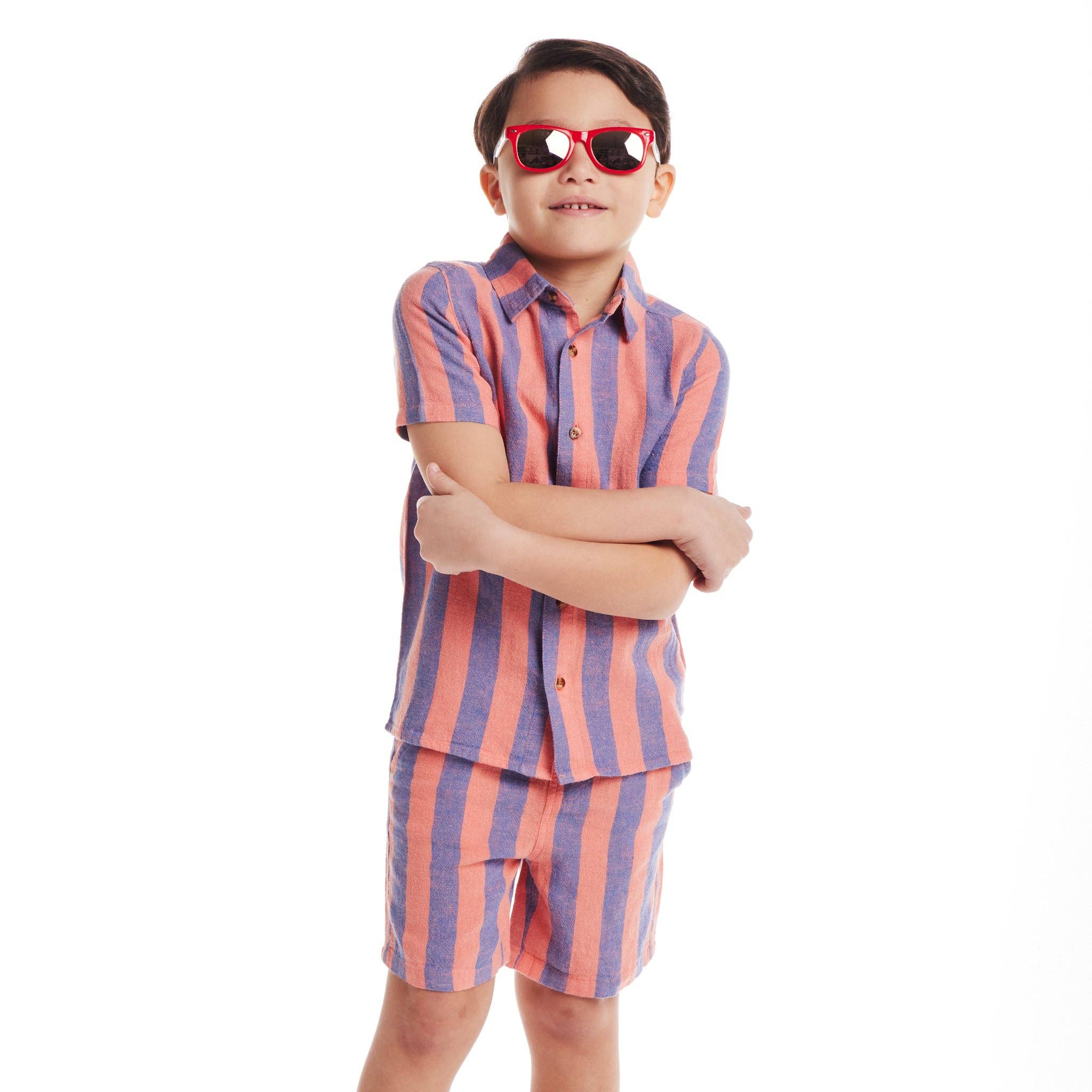 Kids (2-8) 2-Piece Striped Buttondown Set | Coral & Blue for wholesale on Faire3