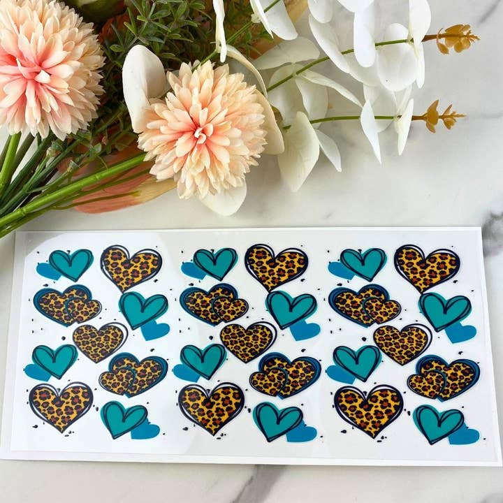 Teal and Leopard Hearts | 40 oz UV DTF Wrap for wholesale by HKS Custom Designs