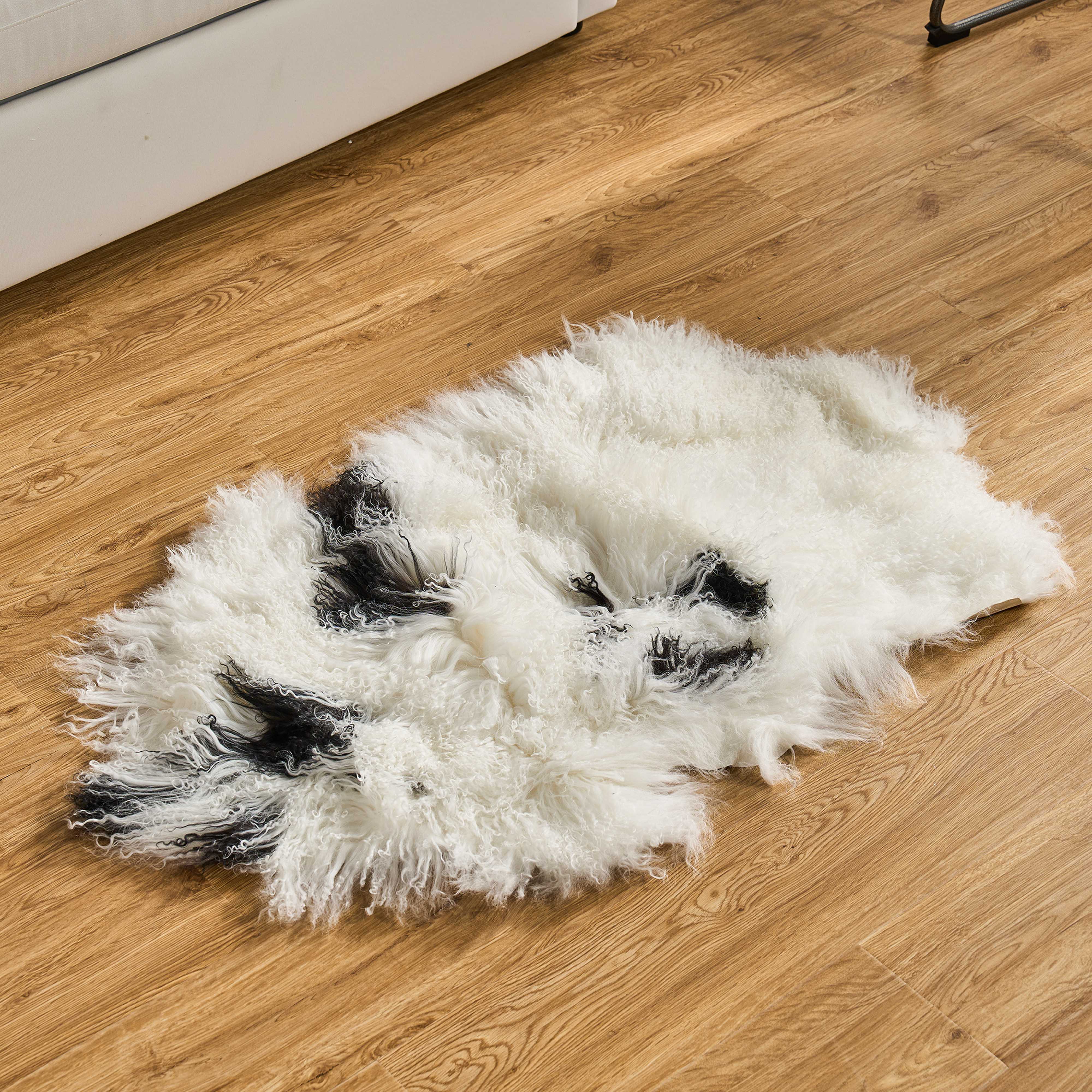 HUIRESOURCE - Vente Plaids - Fourrure d'agneau mongol avec poils naturellement bouclés en couleur mélangée3