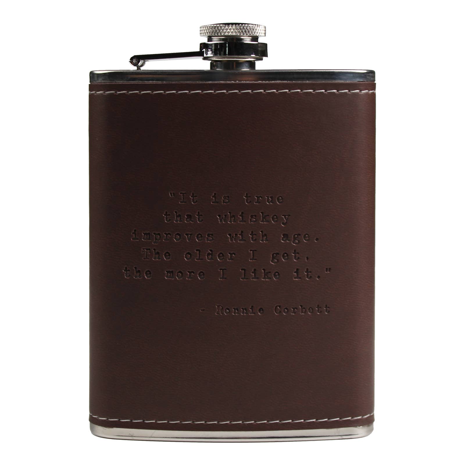 Layne Wilson – wholesale Flask – Ronnie Corbett Quote Leather Flask0