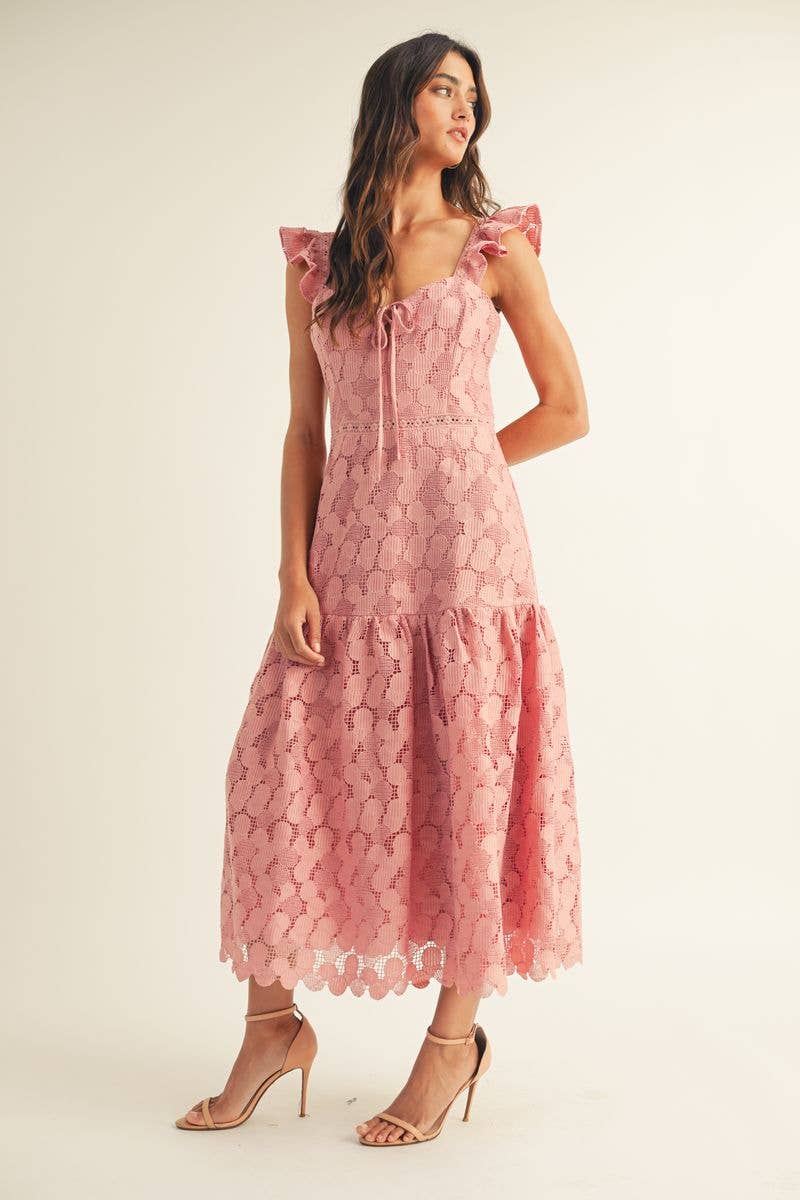 JUST ME - Wholesale Dress - Women's - NOVELTY LACE RUFFLE BOTTOM MIDI DRESS7