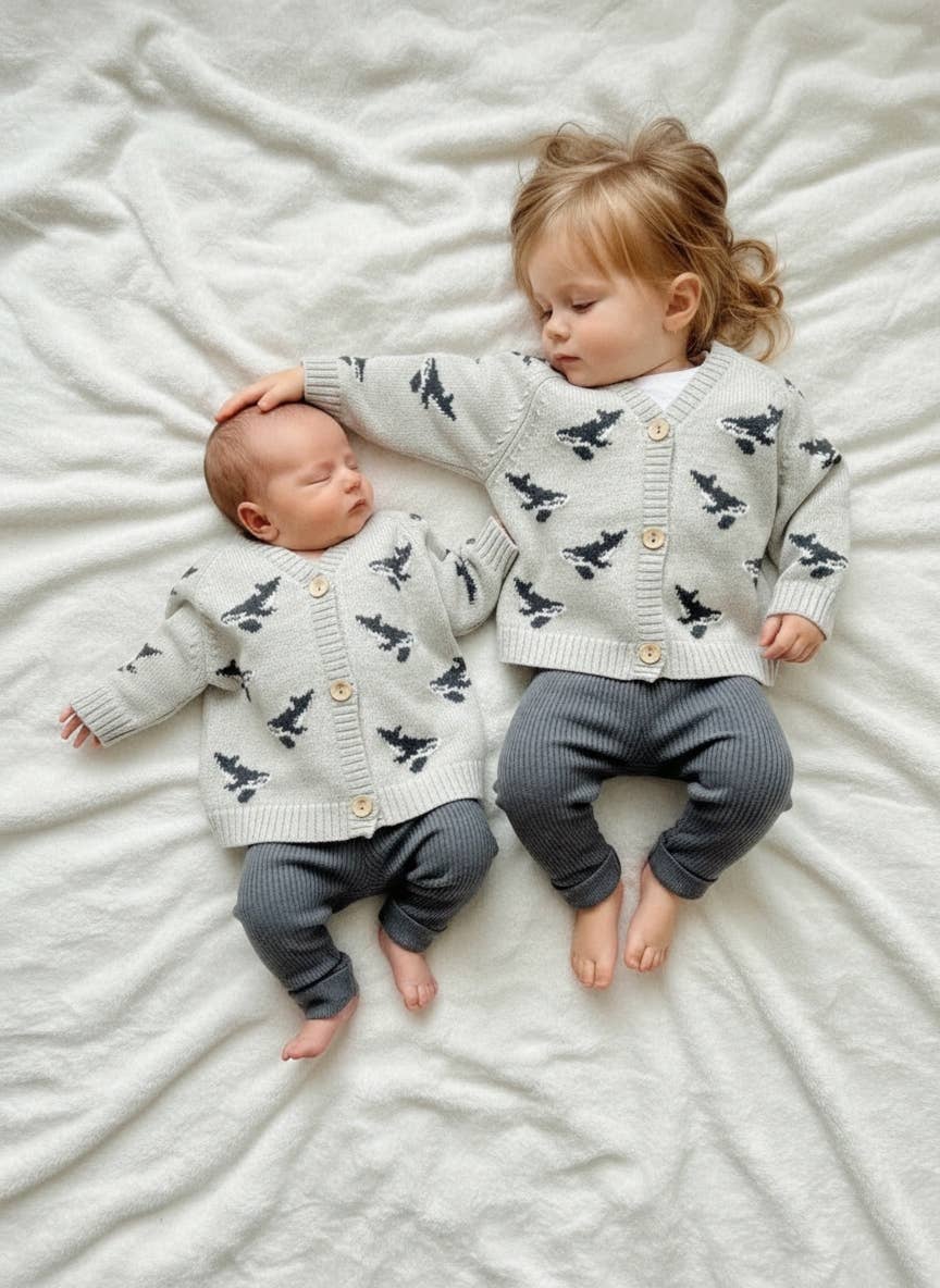 Ada Baby - Wholesale Cardigan - Baby - Cotton Knit Baby and Toddler Cardigan with Whale Pattern