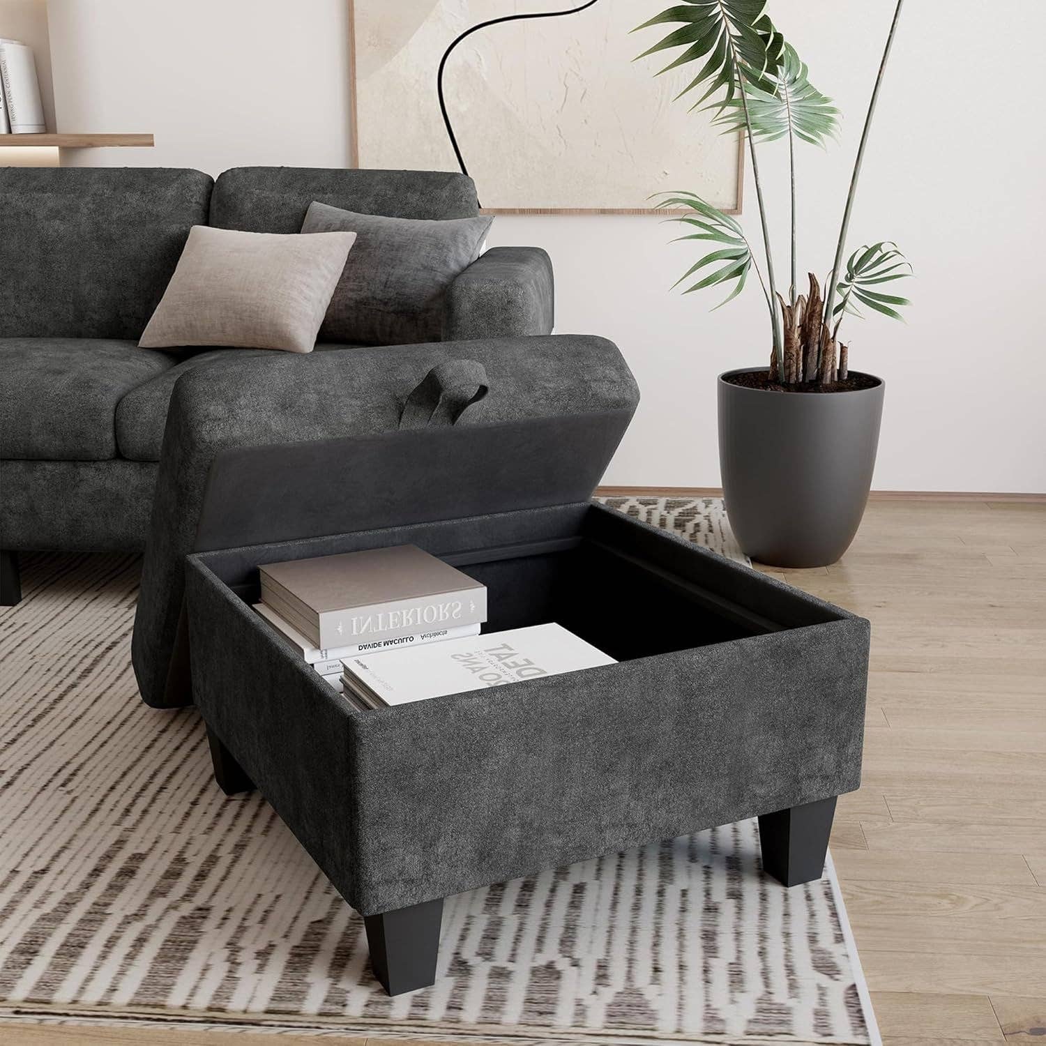 Grey L Shaped Sectional Sofa With Storage Ottoman Modern for wholesale on Faire4