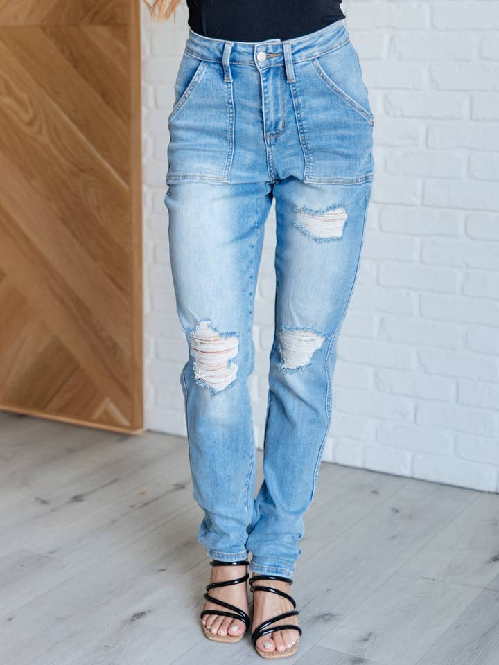 Avenue Wholesale - Wholesale Jeans - Women's - Judy Blue High Rise Patch Pocket Distressed Boyfriend Jeans