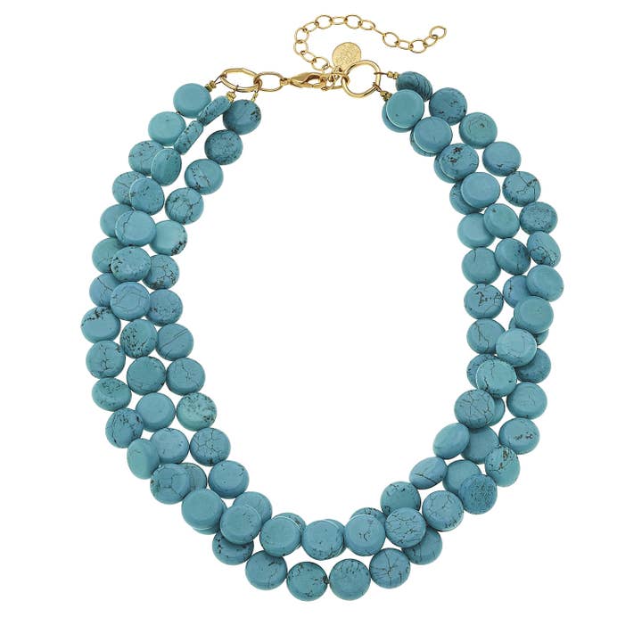 Collier multi-rangs Turquoise Véritable avec Fermoir Doré pour la vente par Susan Shaw