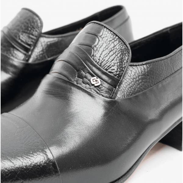 Club Cubano - Venta al por mayor Zapatos Óxford - Hombre - Zapatos de hombre de piel suave con tacón cubano estilo reptil VALENCIA en negro