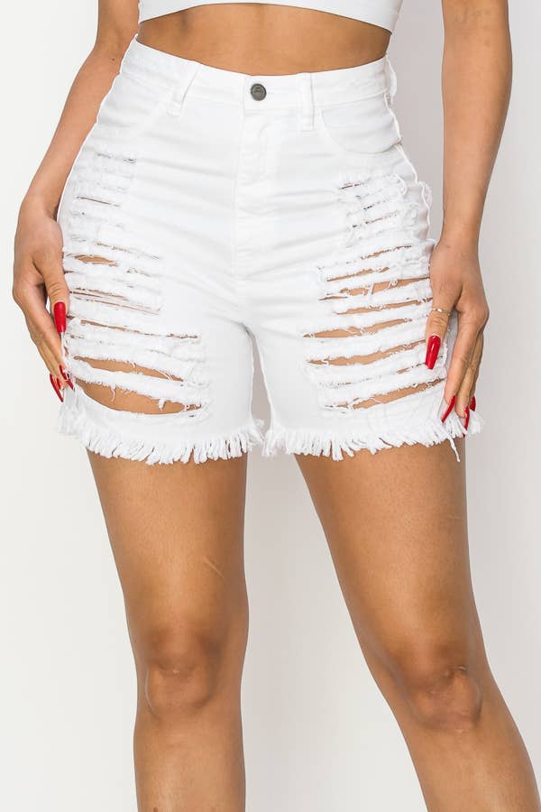 The Map Jeans - Wholesale Shorts - Women's - Women's Casual Destroy Short White Jeans N81708