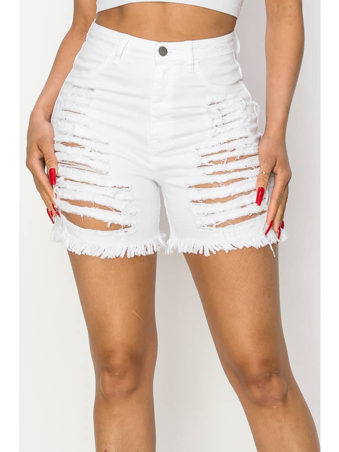 The Map Jeans - Wholesale Shorts - Women's - Women's Casual Destroy Short White Jeans N81708
