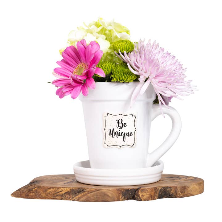 Divinity Boutique - Wholesale Coffee Mug - White Flower Pot Mug w/Scripture - Be Unique