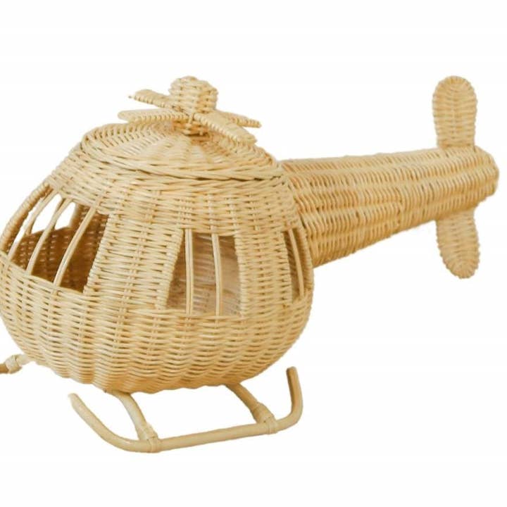 Rattan Toy Helicopter – Handcrafted Boho Pretend Play Toy for Kids | Montessori Airplane Nursery Decor for wholesale by Lullaby Rattan