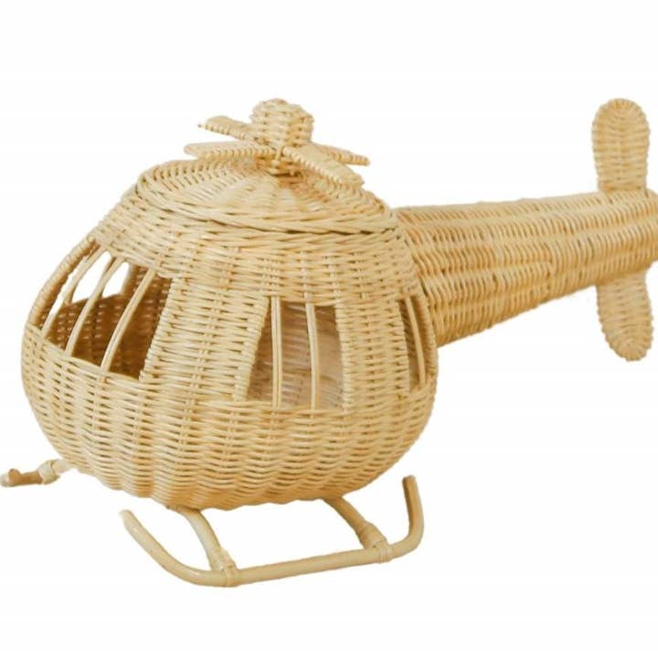 Rattan Toy Helicopter – Handcrafted Boho Pretend Play Toy for Kids | Montessori Airplane Nursery Decor for wholesale by Lullaby Rattan