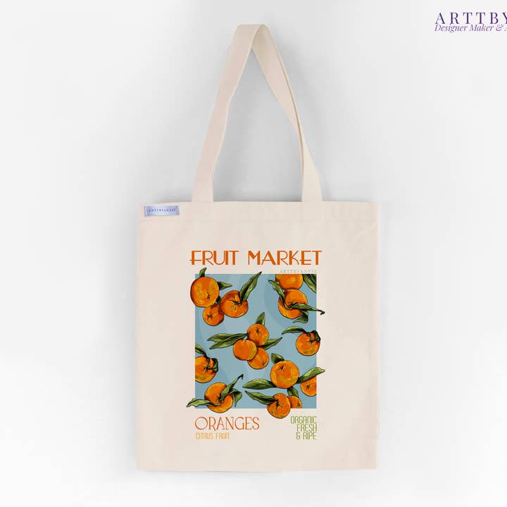Orange Fruit Market Tote Bag for wholesale by Arttbyannie