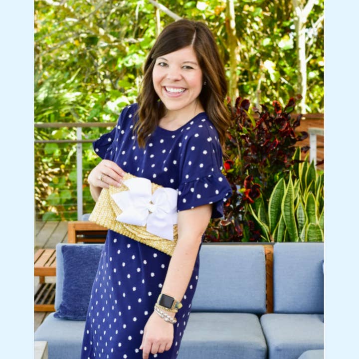 Peachy Pendants - Wholesale Clutch Bag - Women's - Vineyard Straw Clutch with White Bow5