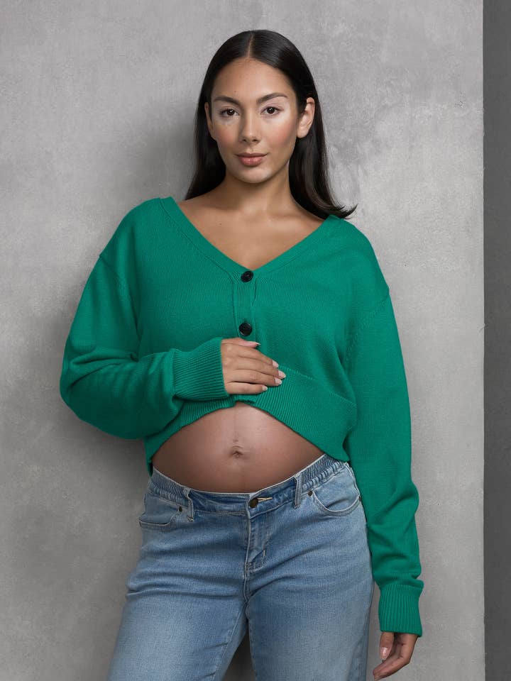 V-Neck Cropped Maternity Cardigan for wholesale by Soon Maternity