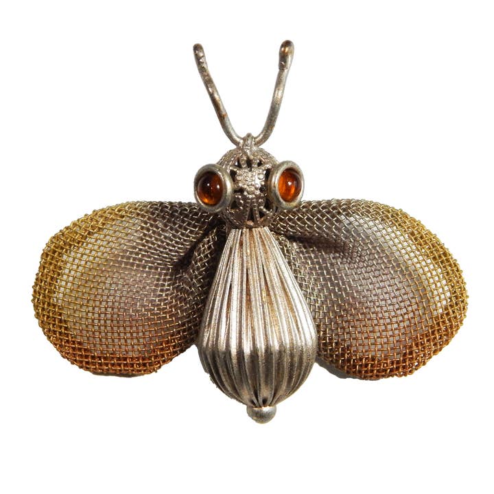 2.25" x 2" Double Winged Teardrop Bee Pin for wholesale by Sarah Cavender Metalworks