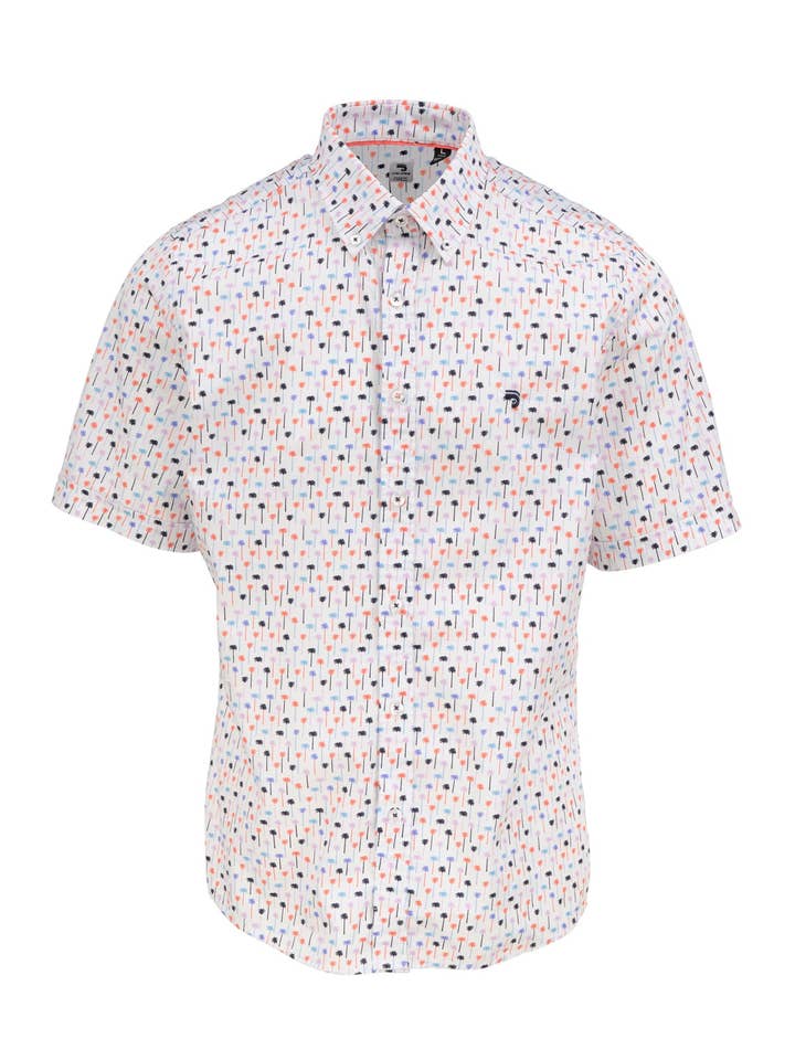 Chemise blanche homme en tissu coton, imprimé palmiers pour la vente par J&JOY