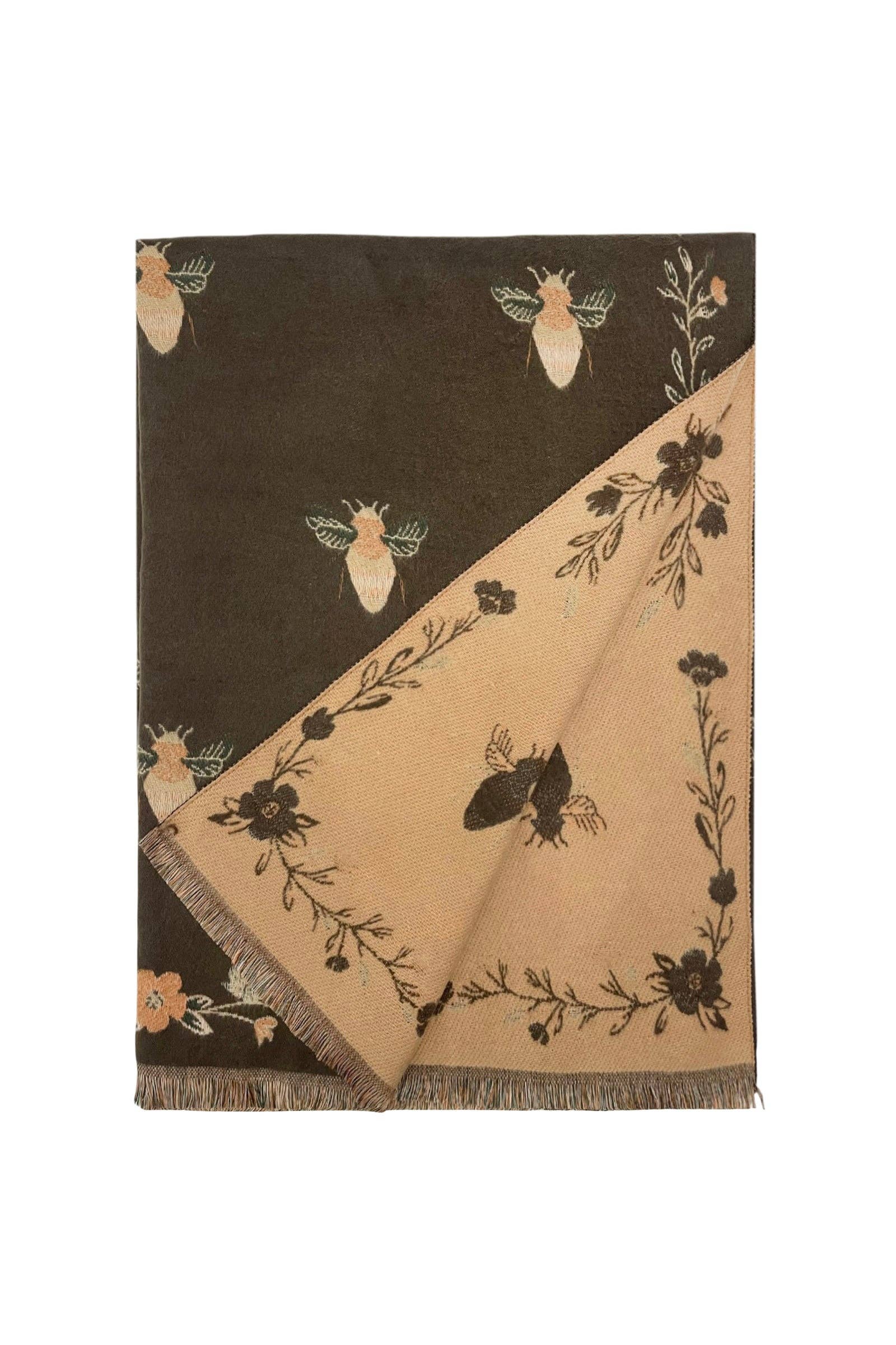 Fashion Scarf World - Wholesale Scarf - Women's - Bee & Floral Soft Woven Frayed Scarf7