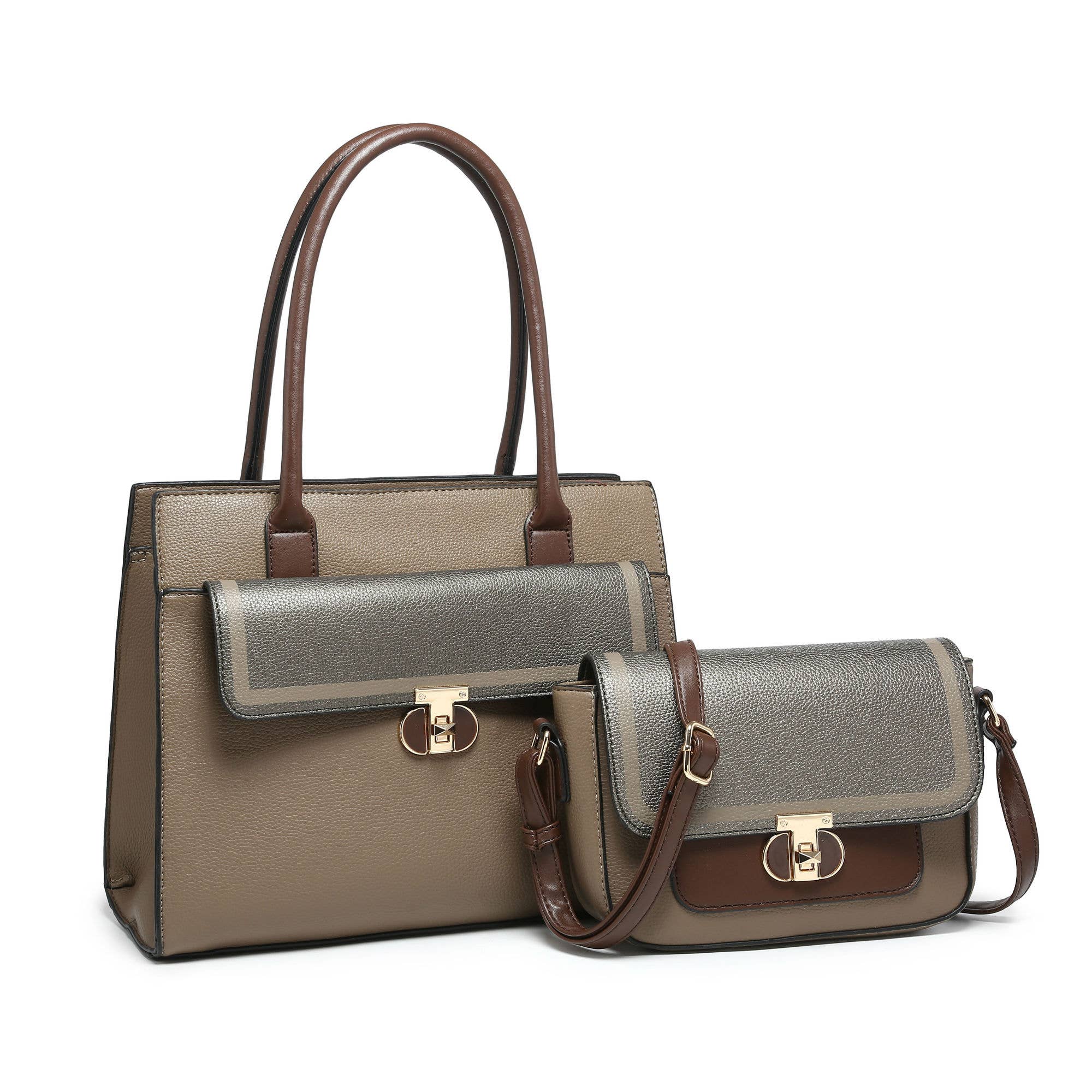 Papaya Fashion Ltd - Vente Tote bag – femme - Sac fourre-tout et sac à bandoulière MCZ2411-Mult-2en1 Twist Lock Colour Block4